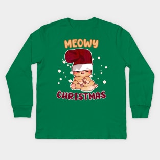 Meowy Christmas Funny Cat Mom Cat Dad Christmas Cat T-Shirt Kids Long Sleeve T-Shirt